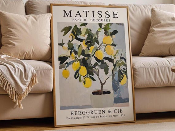 Henri Matisse Inspired Lemon Tree Print Cool Colour Botanical Wall Art Modern Illustration Poster Maximalist Home Decor Plant Lover Gift