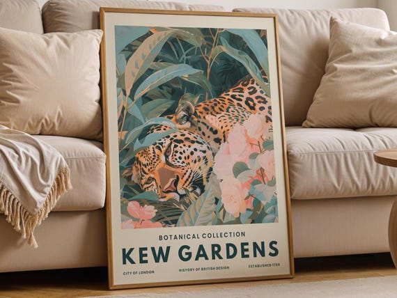 Leopard Jungle Print Vintage Botanical Art Exotic Wildlife Decor
