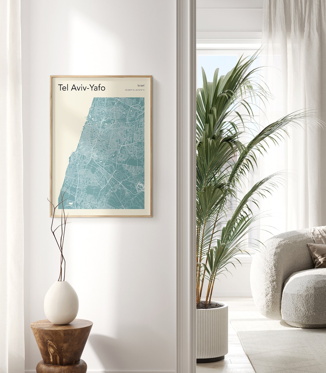 Tel Aviv Yafo Israel Monochrome Gold Coastal City Street Map Poster - Image 3