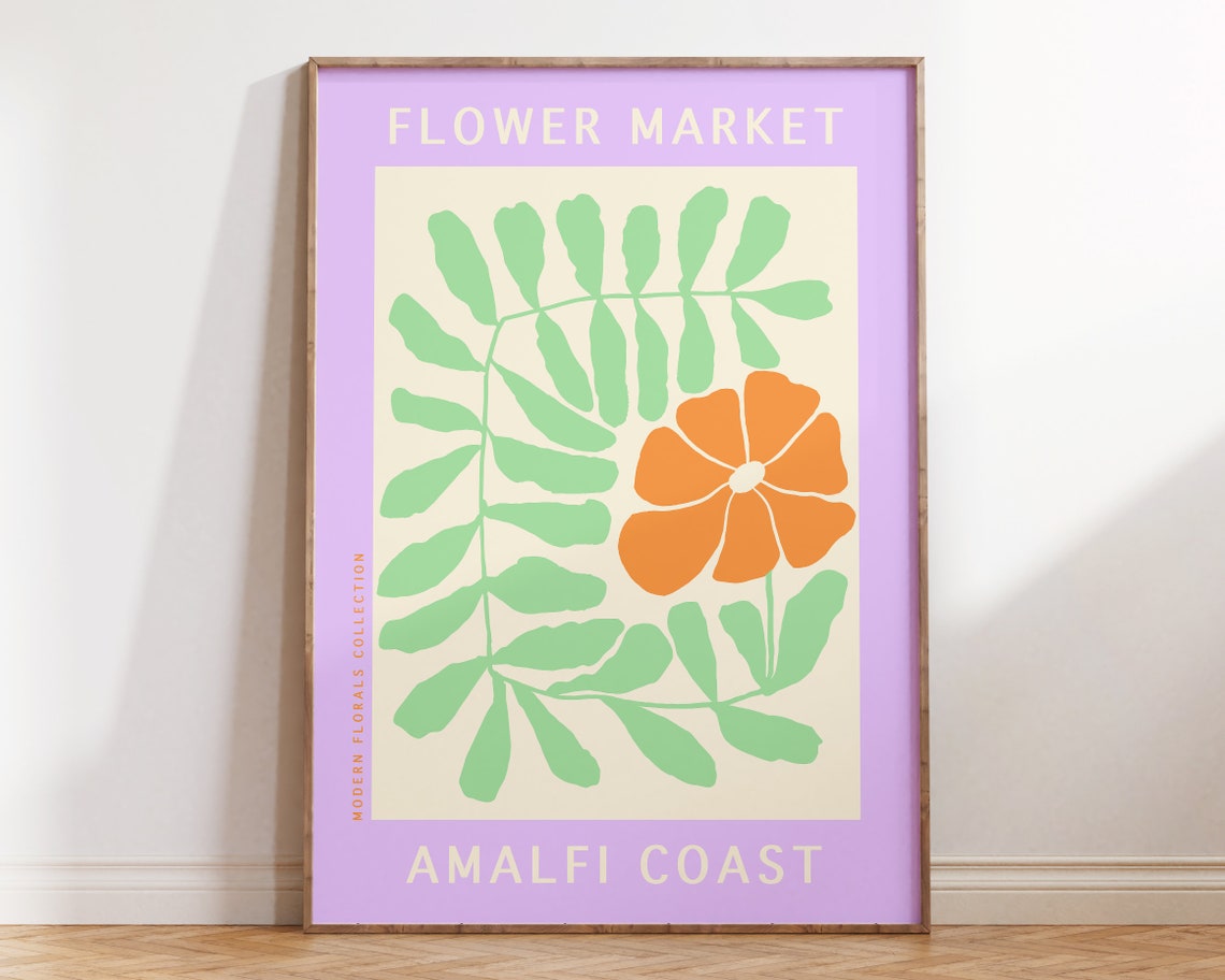 Amafi Coast Flower Market Poster Pastel Flower Market Print Abstract Floral Poster Retro 70s Floral Art Danish Pastels Aesthetic F106