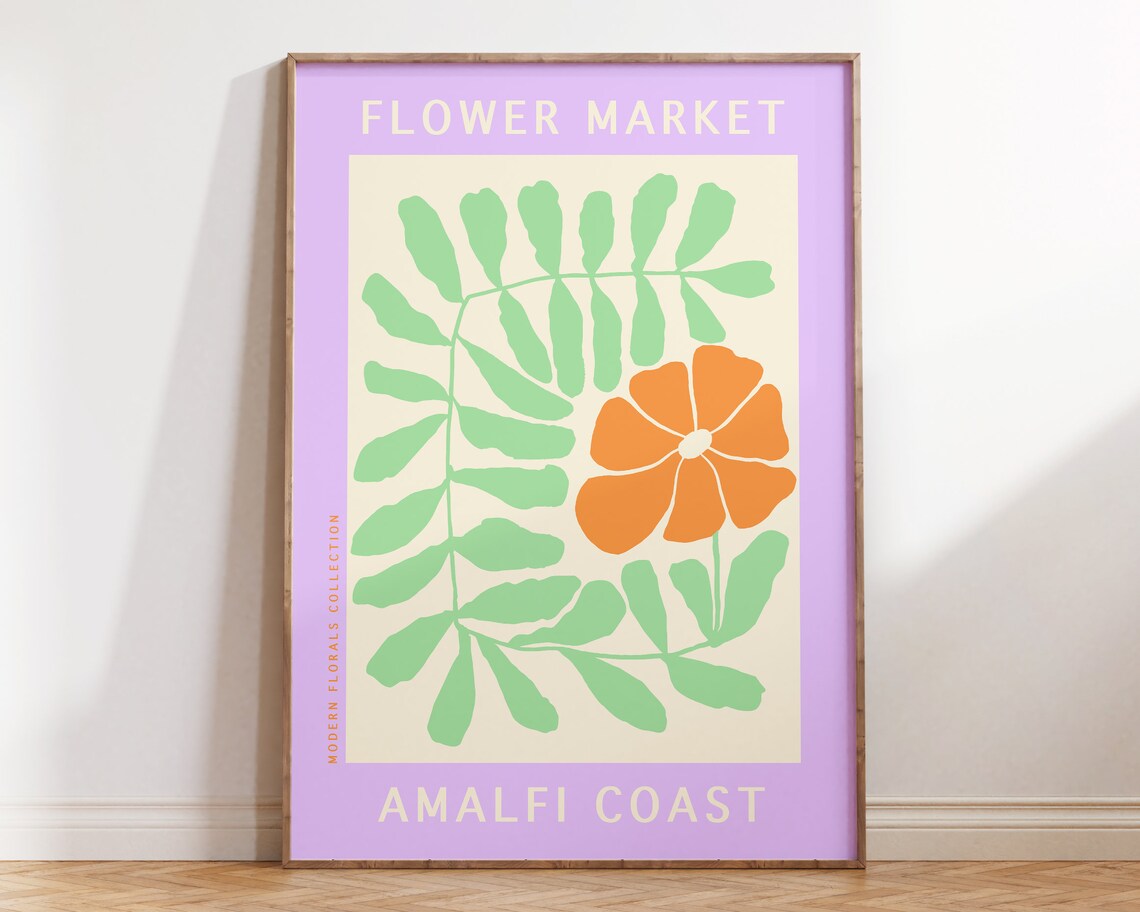 Amalfi Coast Flower Market Purple Orange Modern Floral Art Poster