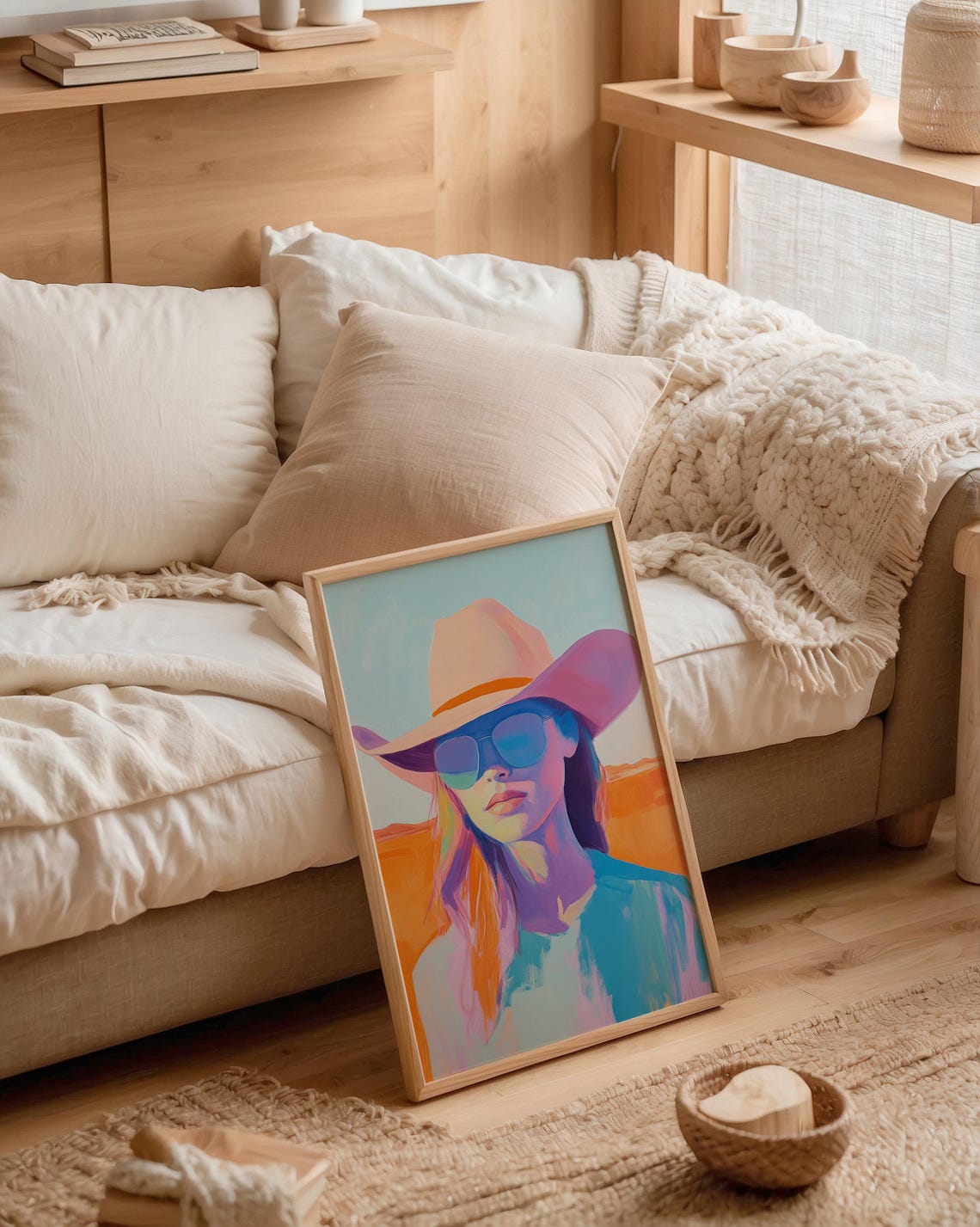 Cowgirl Portrait Painting Abstract Colourful Cowgirl Wall Art Mid Century South Western Print Dopamine Wall Art W21 - Image 2