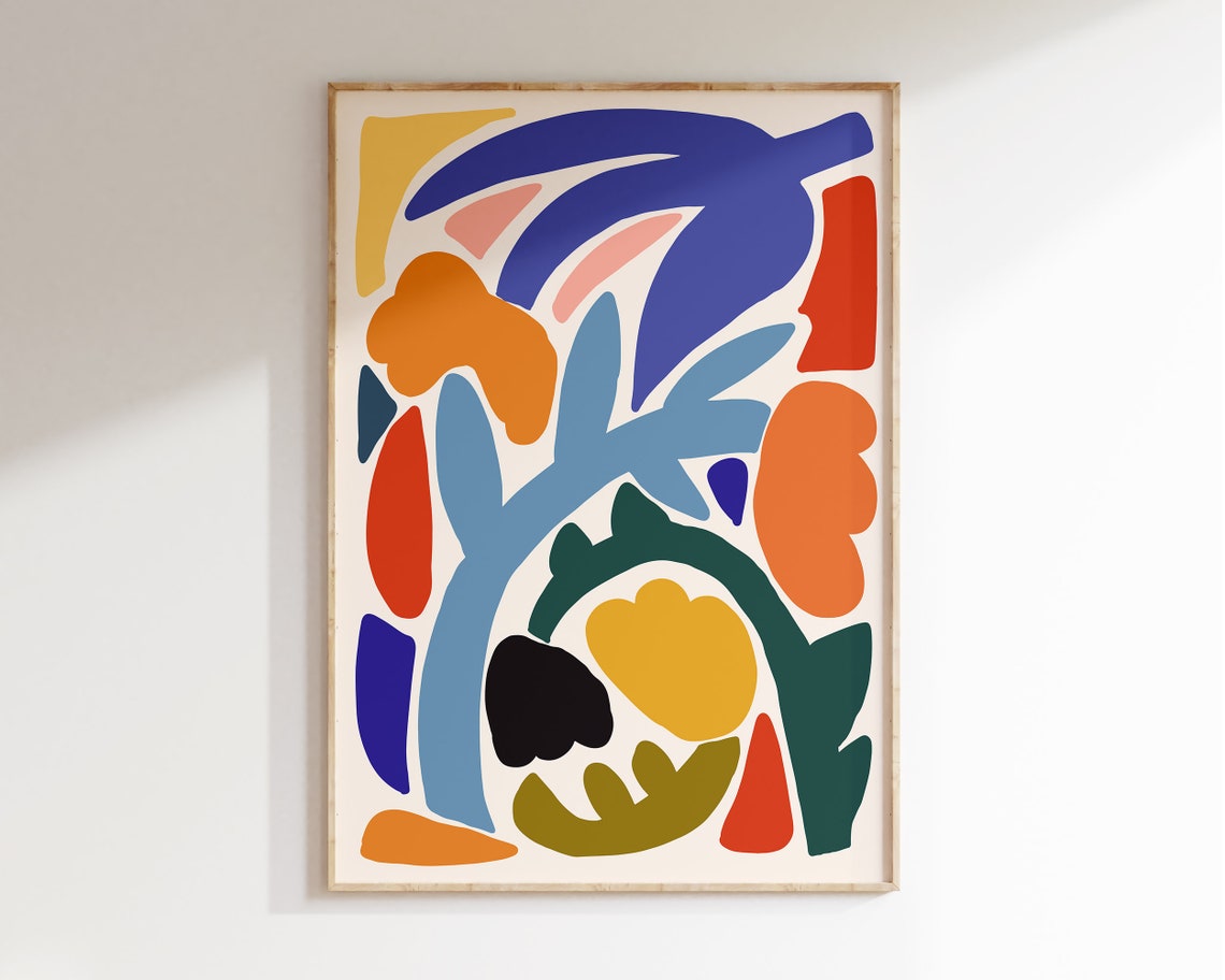 Colorful Abstract Botanical Pop Shapes Modern Boho Art Poster