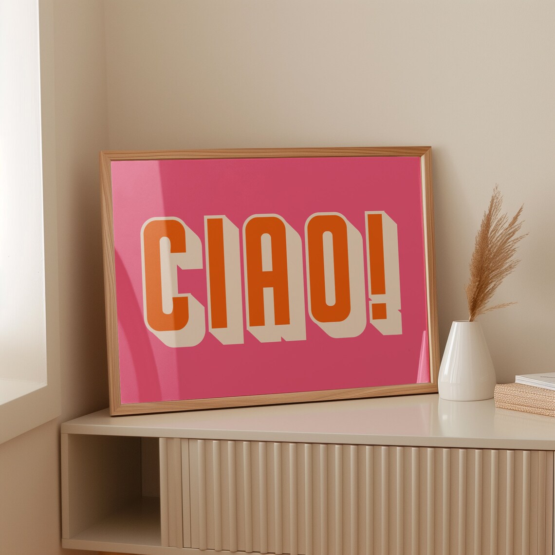 Ciao Bold Orange on Pink Italian Greeting Typography Art Poster - Image 2