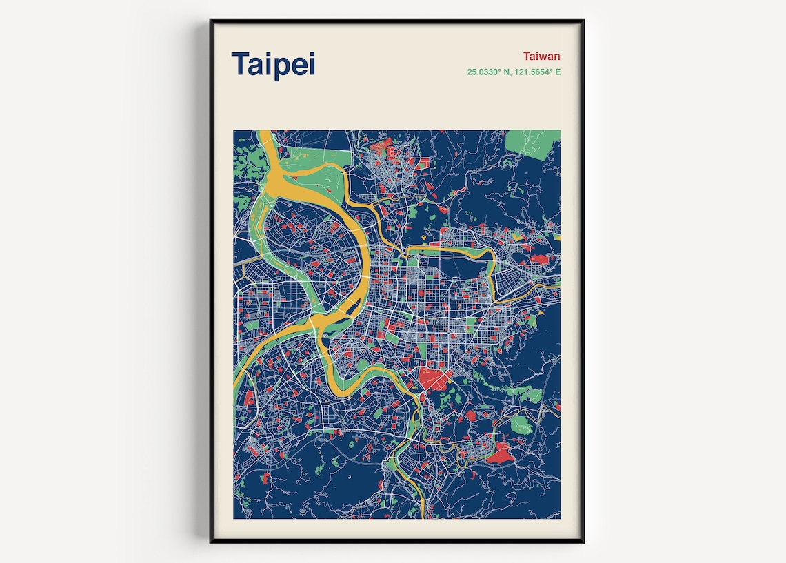Taipei Taiwan Map Poster, Custom Map Design