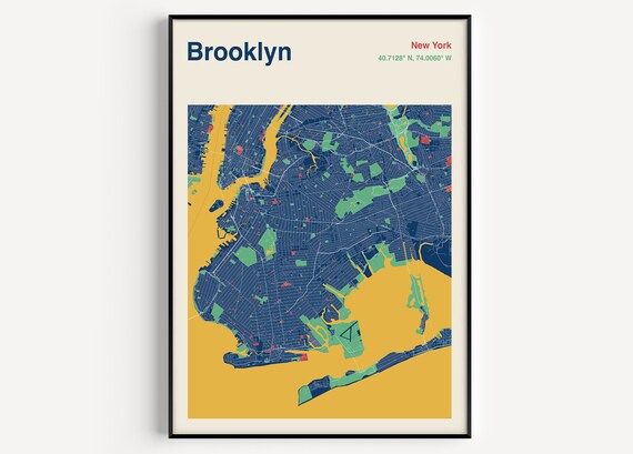 Brooklyn NY Map Print, Brooklyn Travel Poster