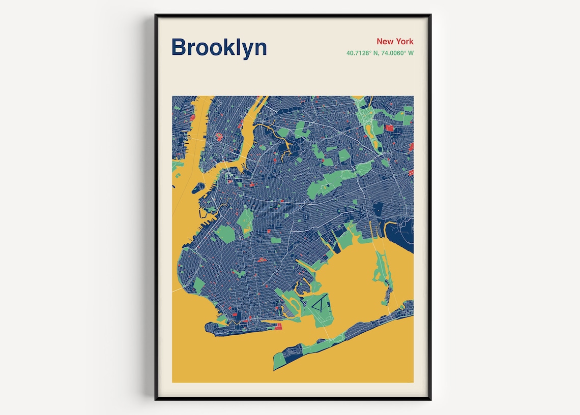 Brooklyn NY Map Print, Brooklyn Travel Poster