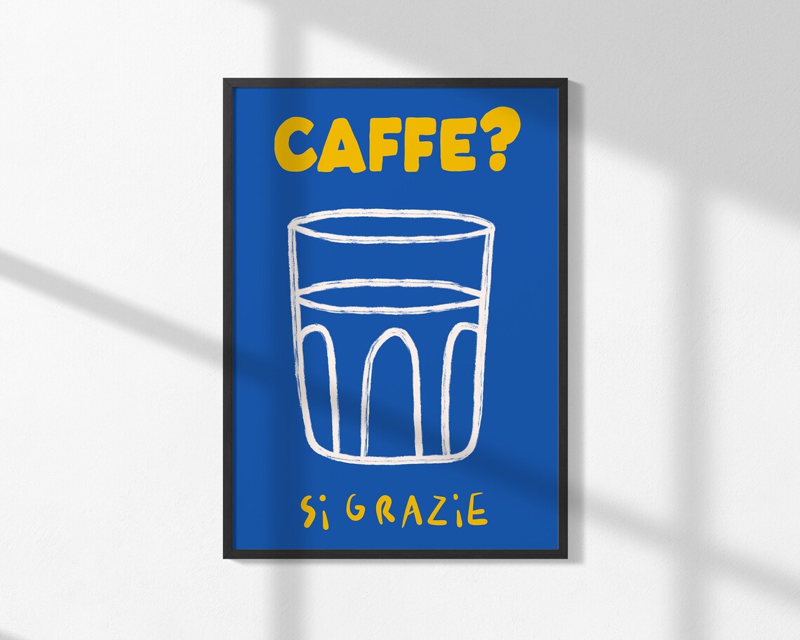 Caffe Si Grazie Pink and Red Retro Playful Coffee Humor Poster - Image 3