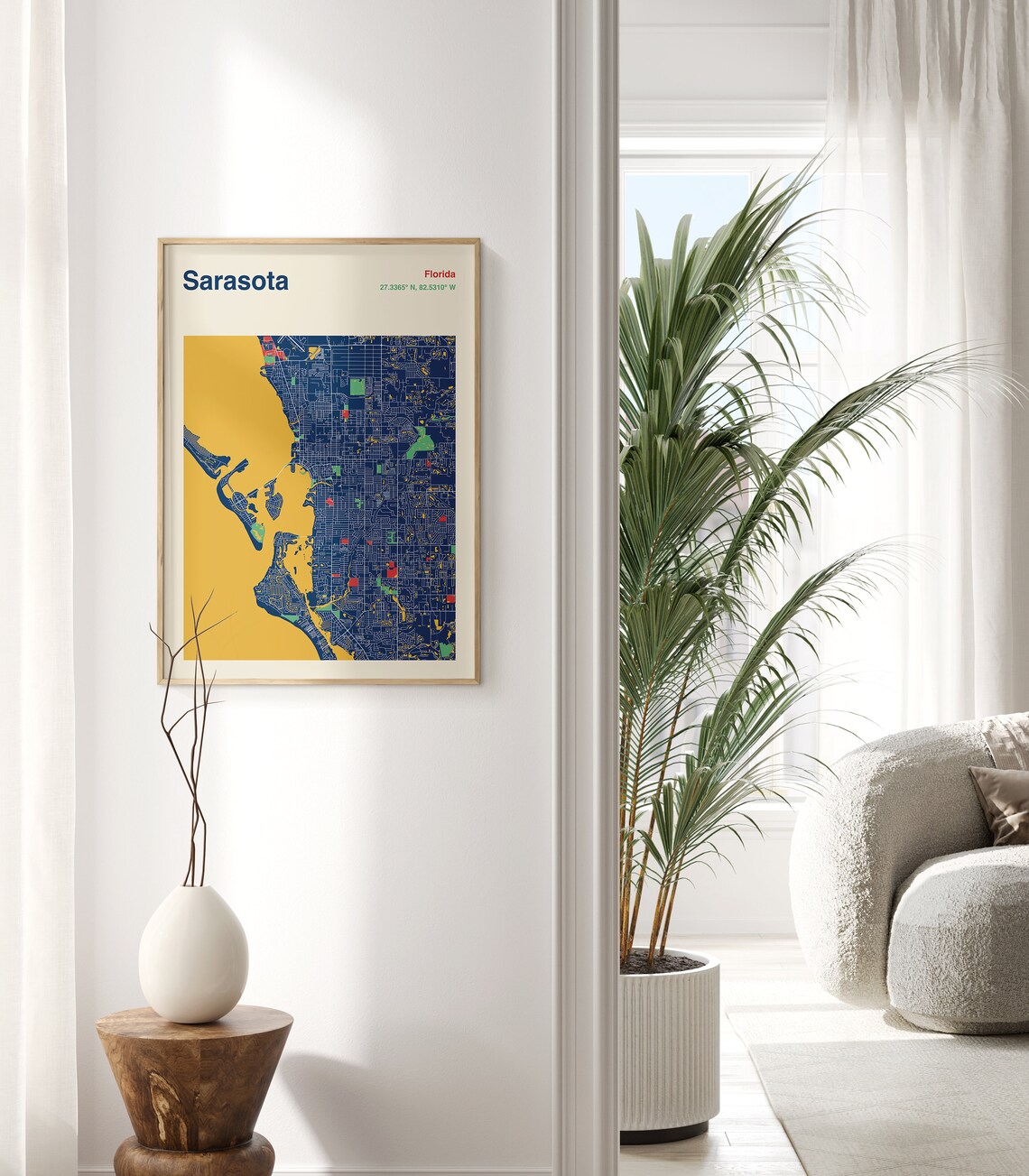 Sarasota Florida Colourful Coastal City Map Poster in Navy and Gold - Image 2