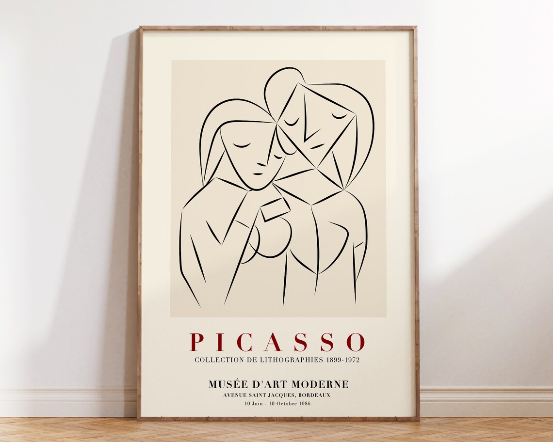 Picasso Line Drawing Couple Exhibition Bordeaux 1986 Art Poster