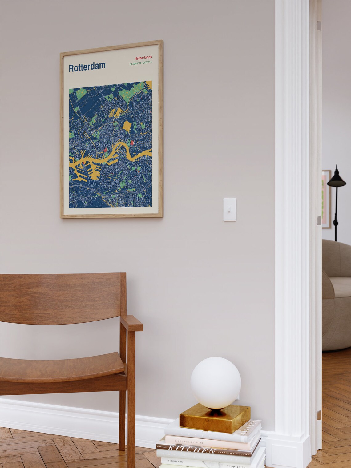 Rotterdam Netherlands Colorful City Map Navy Blue Travel Poster - Image 2