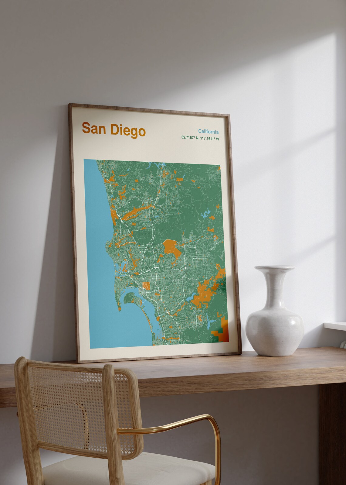 San Diego California Green and Orange Colorful City Map Poster - Image 2