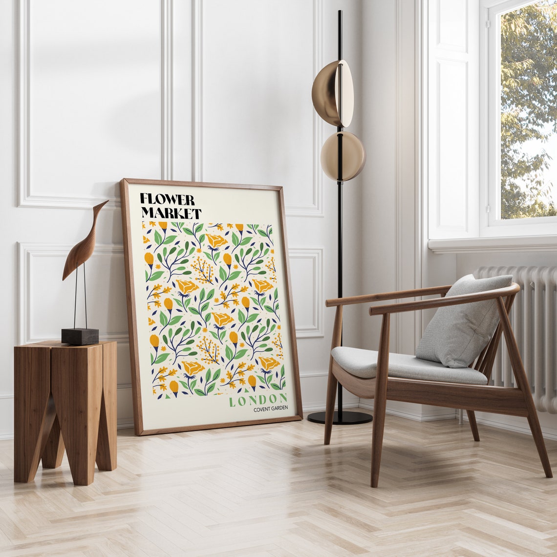 London Flower Market Print Flower Market Poster Yellow Floral Art Poster Retro Flower Market Covent Garden Flower Market Print F167 - Image 3