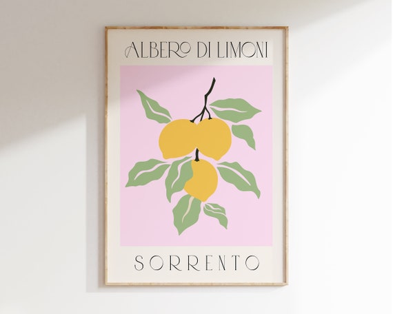 Abstract Fruit Poster Lemons Art Print Sorrento Poster Kitchen Fruit Poster Pastel Kitchen Poster Fruit Market Lemons Poster G002