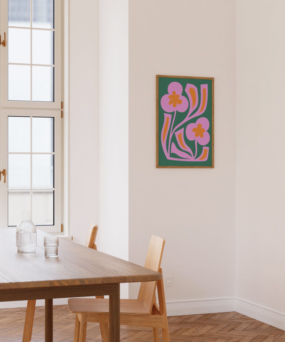 Pink Orange Bold Retro Abstract Bloom Pop Botanical Art Poster - Image 2