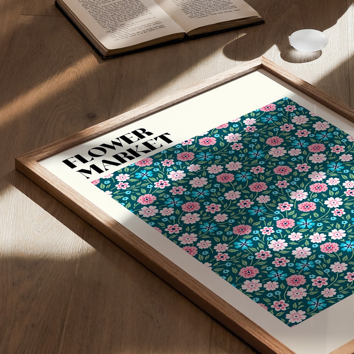 London Flower Market Print Flower Market Poster Green Pink Floral Art Poster Retro 70s Flower Market Boho Flower Market Print F145 - Image 3