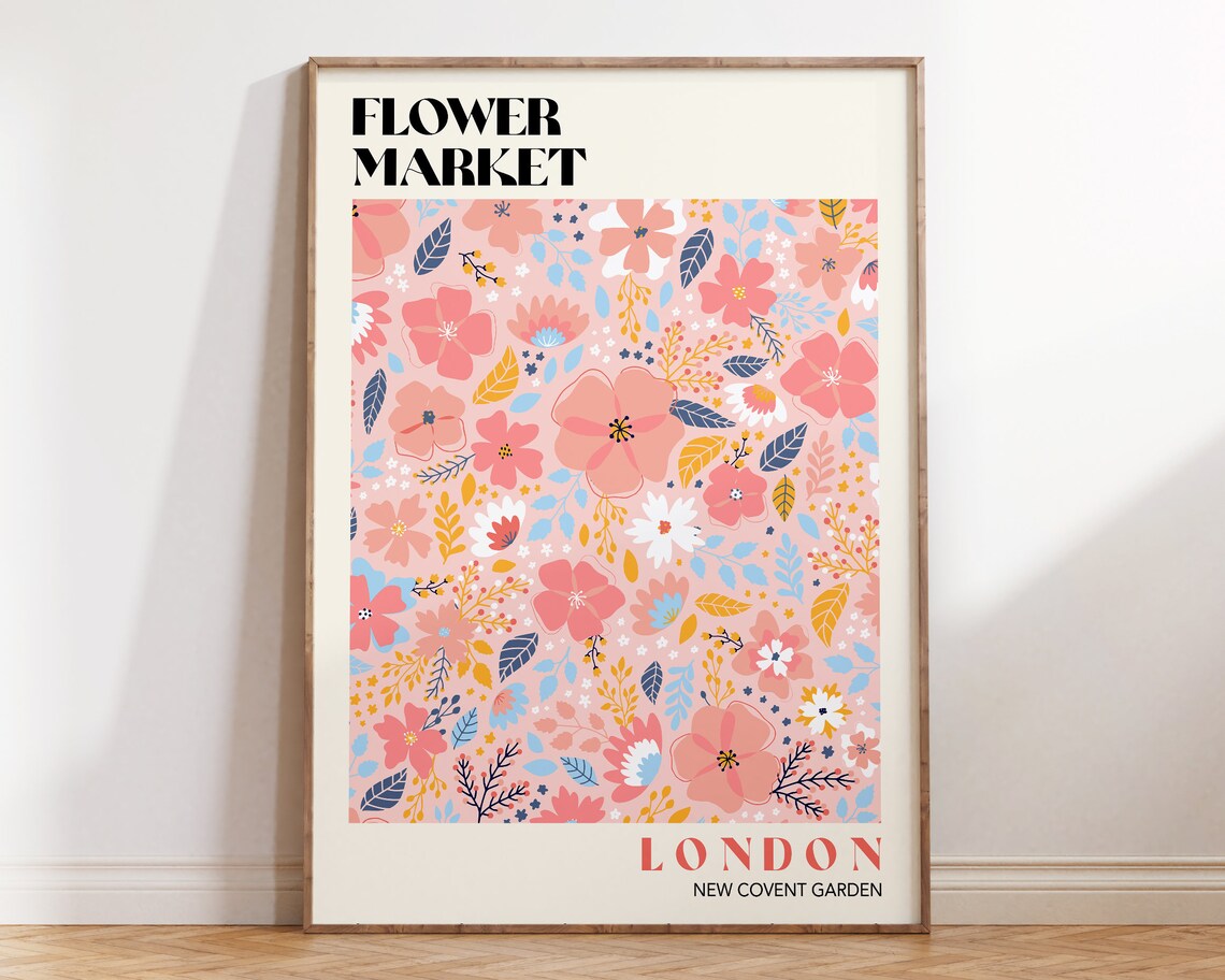 Vintage London Flower Market New Covent Garden Pink Floral Poster
