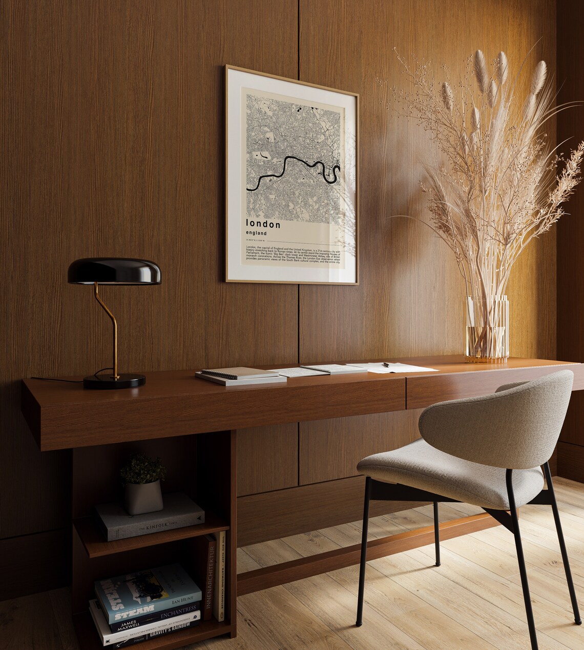 London England Minimal City Map Thames River Black Cream Poster - Image 3