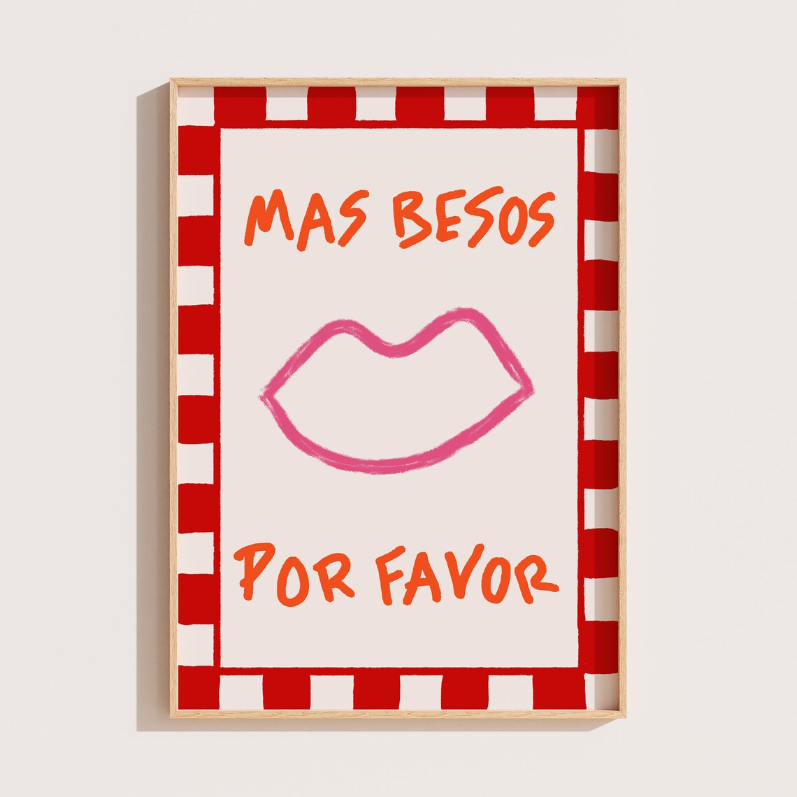 Mas Besos Por Favor Spanish Pink Lips Kisses Quote Art Poster