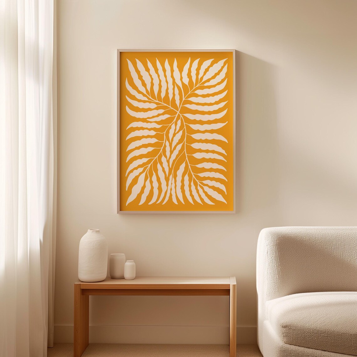 Matisse Style White Leaf On Yellow Orange Cut Paper Botanical Print - Image 2