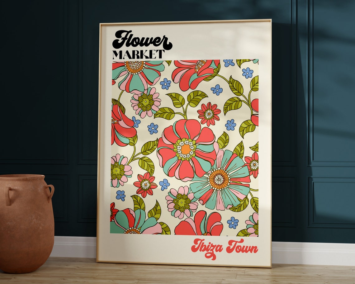 Ibiza Flower Market Print Flower Market Poster Hippie Poster Retro 70s Flower Market Boho Flower Market Retro Flowers F020 - Image 4