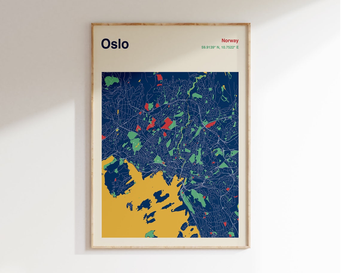 Oslo Norway Navy Blue Minimalist City Street Map Decor Poster