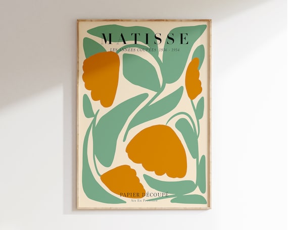Matisse Papier Decoupe Sage Green Orange Cut Out Flower Art Poster
