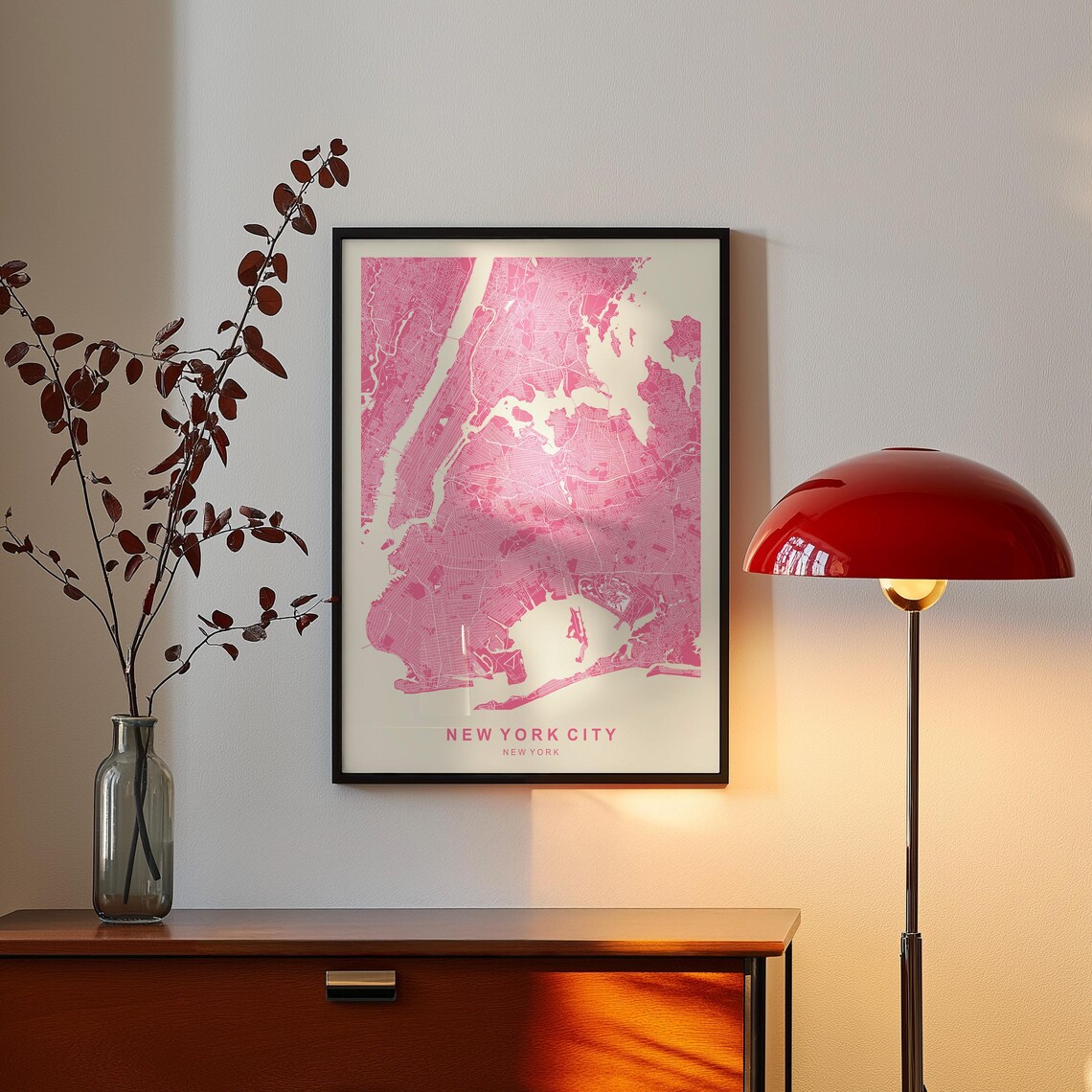 Pastel Pink New York City Map Poster NYC Street Map Cute Wall Design - Image 4