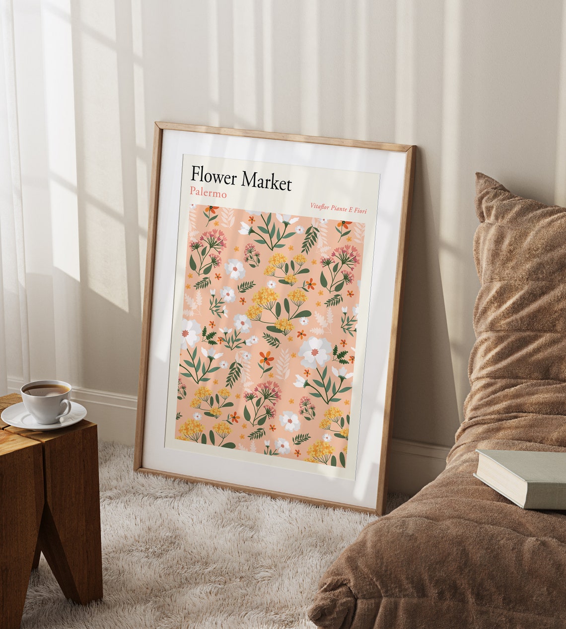Flower Market Print Flower Market Palermo Poster Pastel Flowers Art Poster Peach Flower Market Print Boho Flower Market Print F154