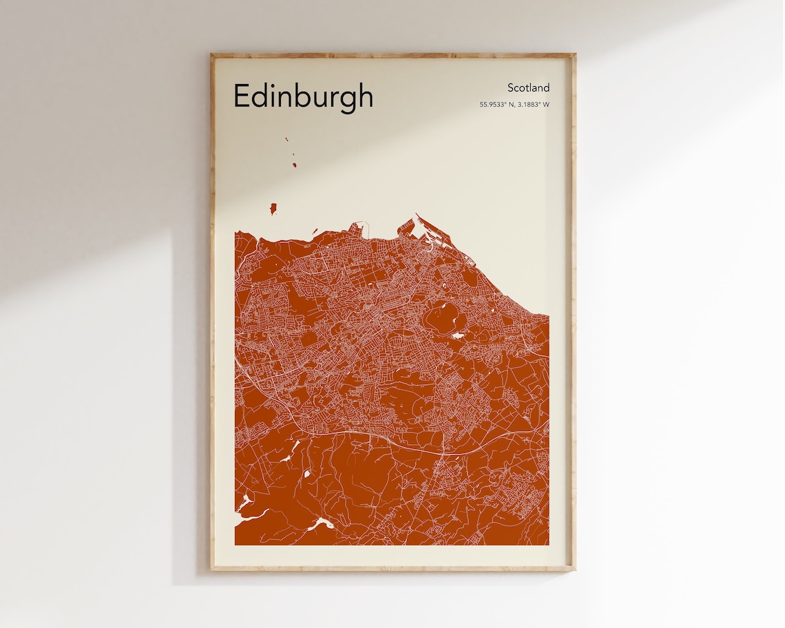 Edinburgh Map Print, Colour City Map Poster