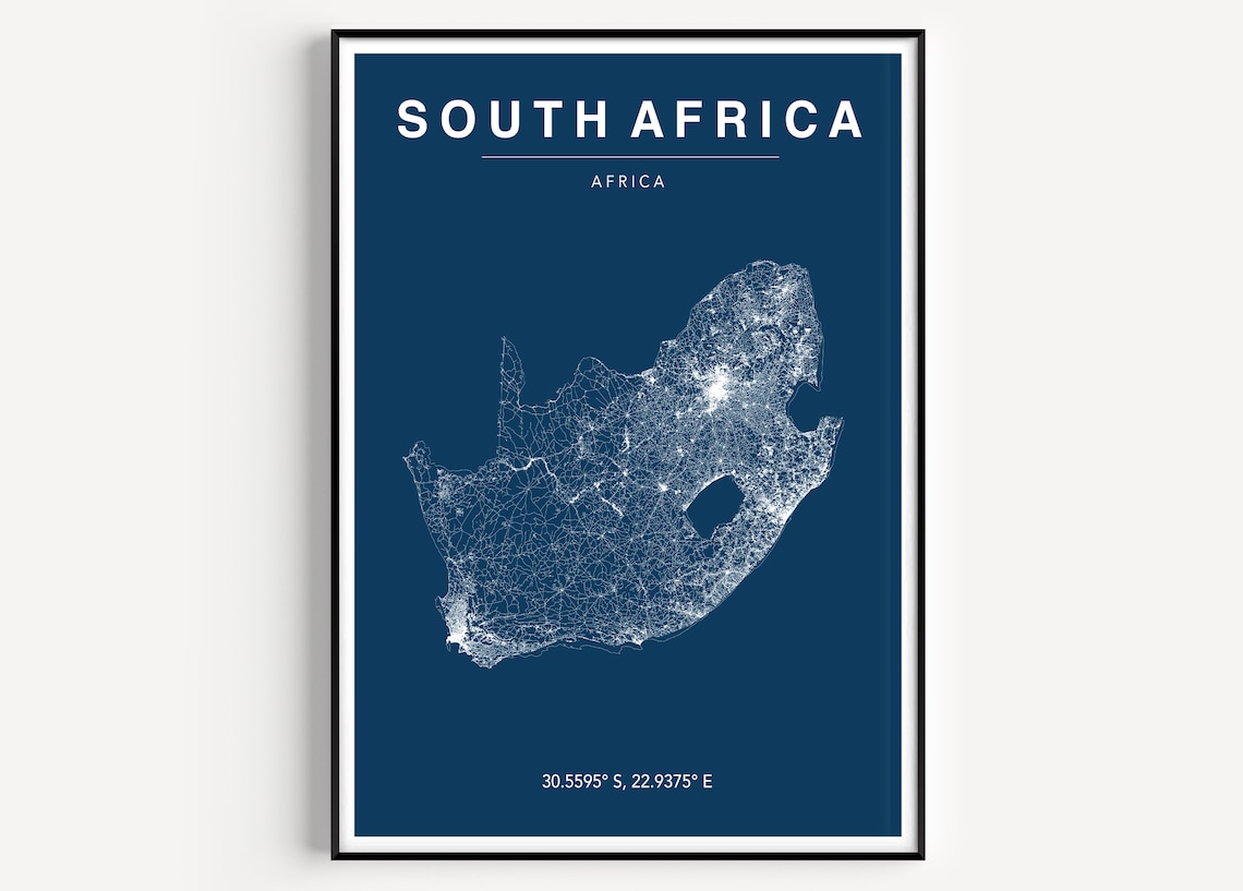 South Africa Map Poster, Colour Travel Poster