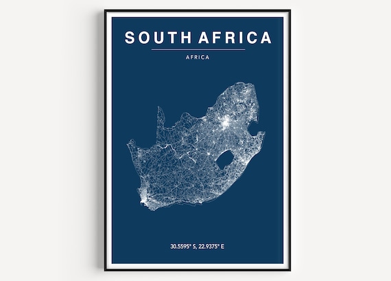 South Africa Map Poster, Colour Travel Poster