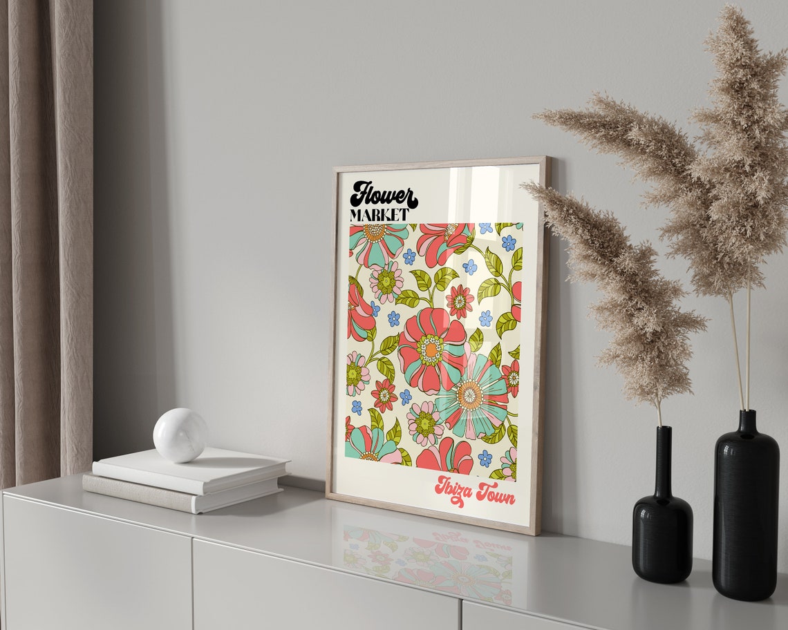 Ibiza Flower Market Print Flower Market Poster Hippie Poster Retro 70s Flower Market Boho Flower Market Retro Flowers F020