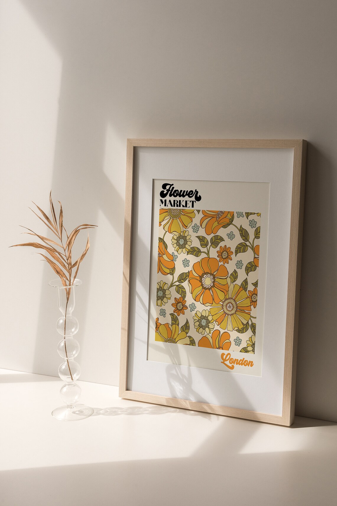 London Flower Market Retro 70s Bold Orange Floral Pattern Poster - Image 2