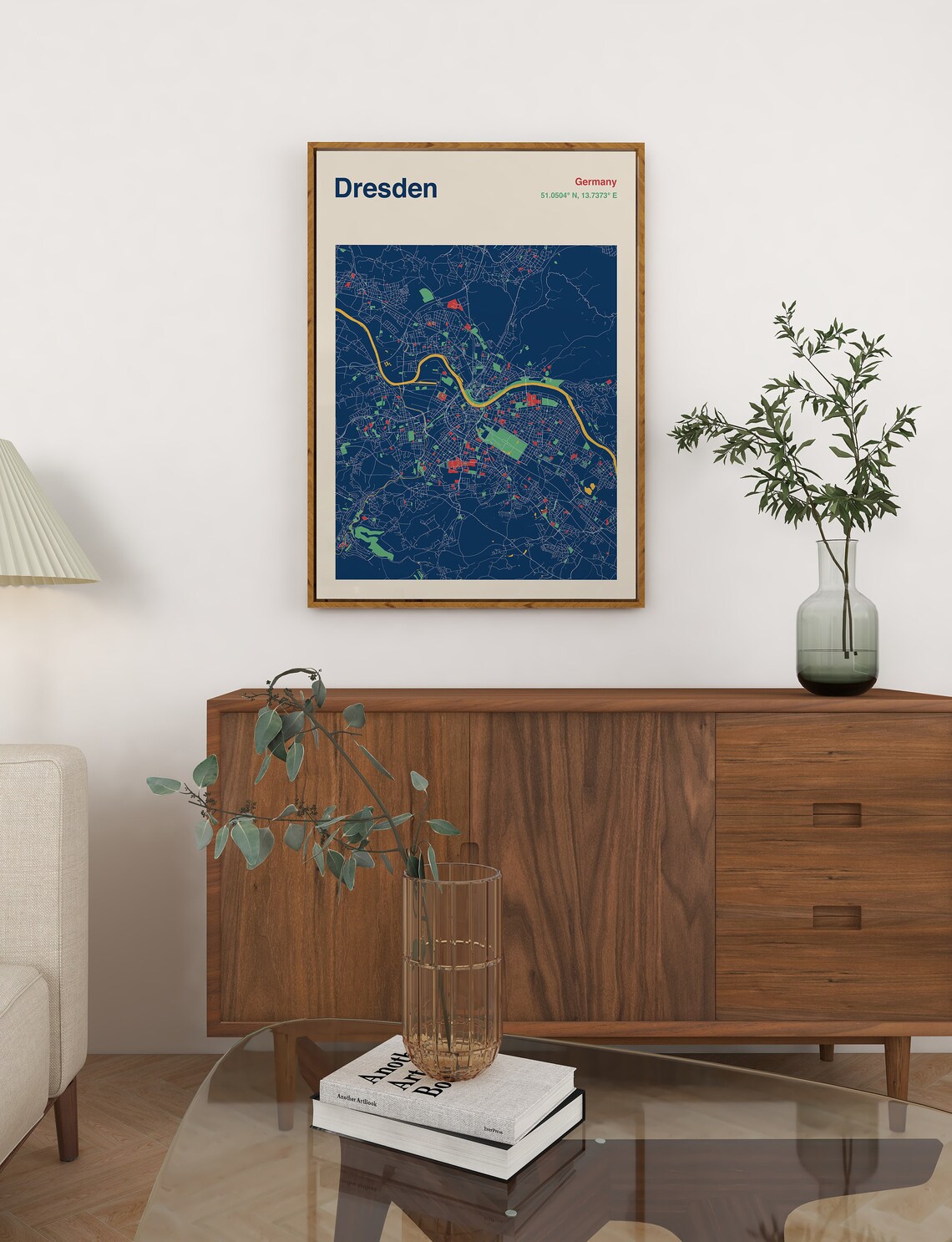 Dresden Germany Colourful Elbe River City Map Poster in Navy and Gold - Image 3