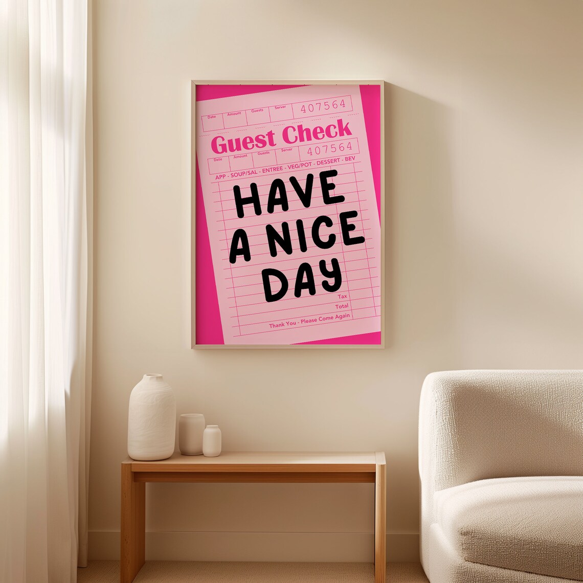 Have a Nice Day Pink Retro Guest Check Diner Receipt Art Poster - Image 2