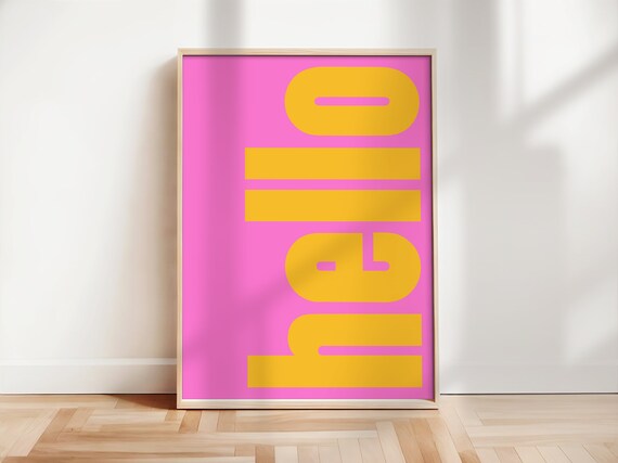 Pink Hello Typography Art Print More Colours Hello Hi Hiya Print Trendy Typography Maximalist Print Entrance Hall Print Ty136