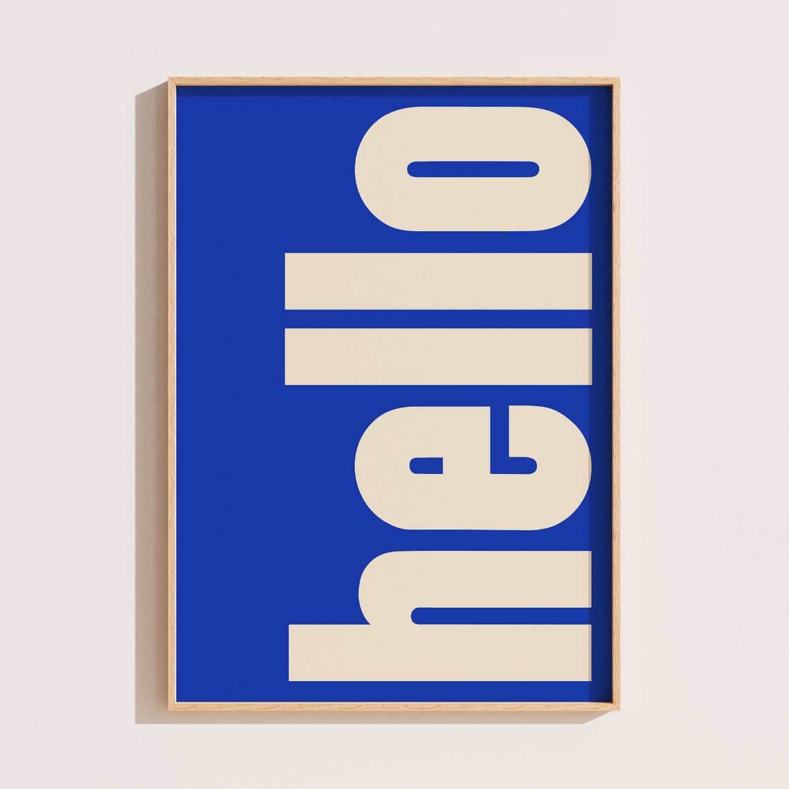 Hello Cream on Bold Blue Vertical Minimal Greeting Art Poster