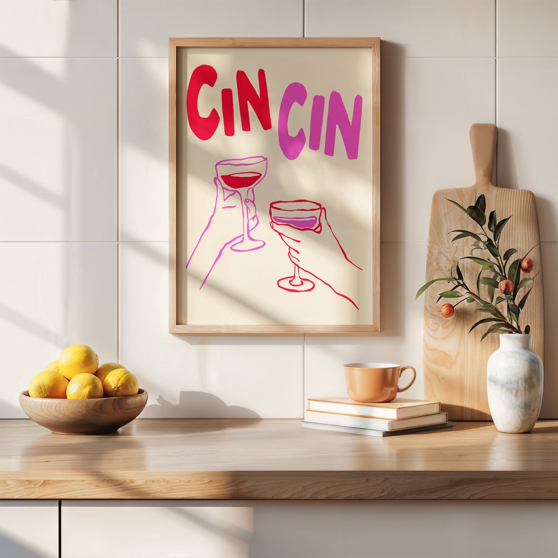 Cin Cin Pink and Red Wine Glasses Toast Cheerful Party Poster - Image 3
