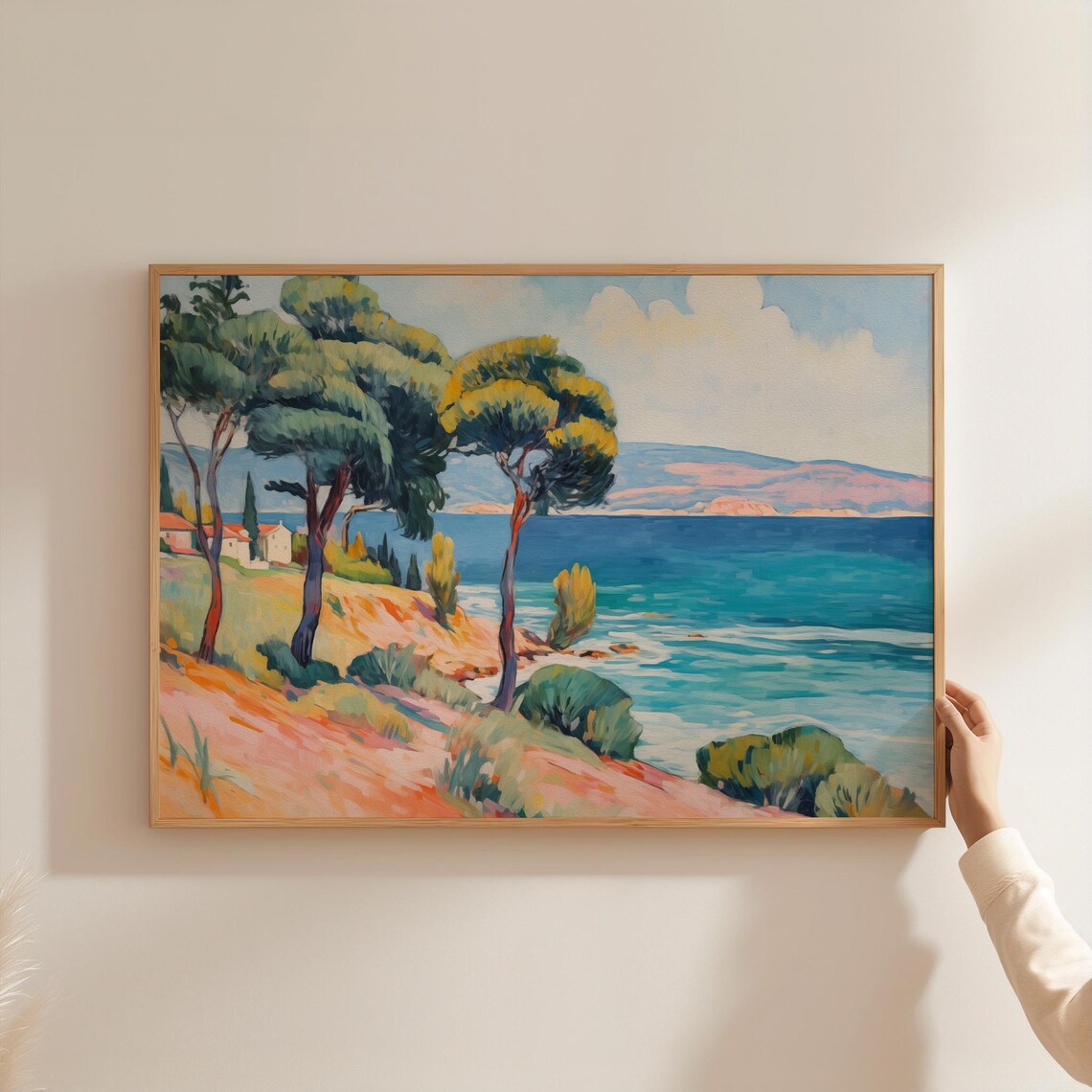 Mediterranean Coast Pine Trees Blue Sea Impressionist Art Poster - Image 3
