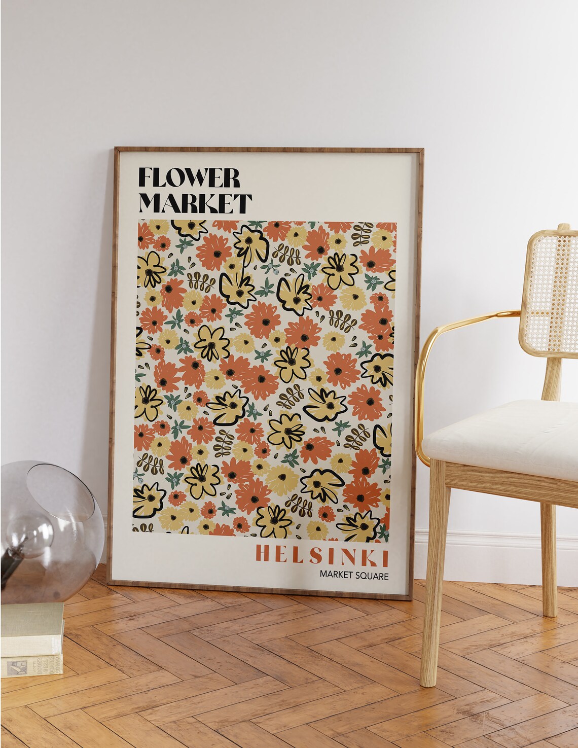 Helsinki Flower Market Square Vintage Orange Autumn Floral Poster