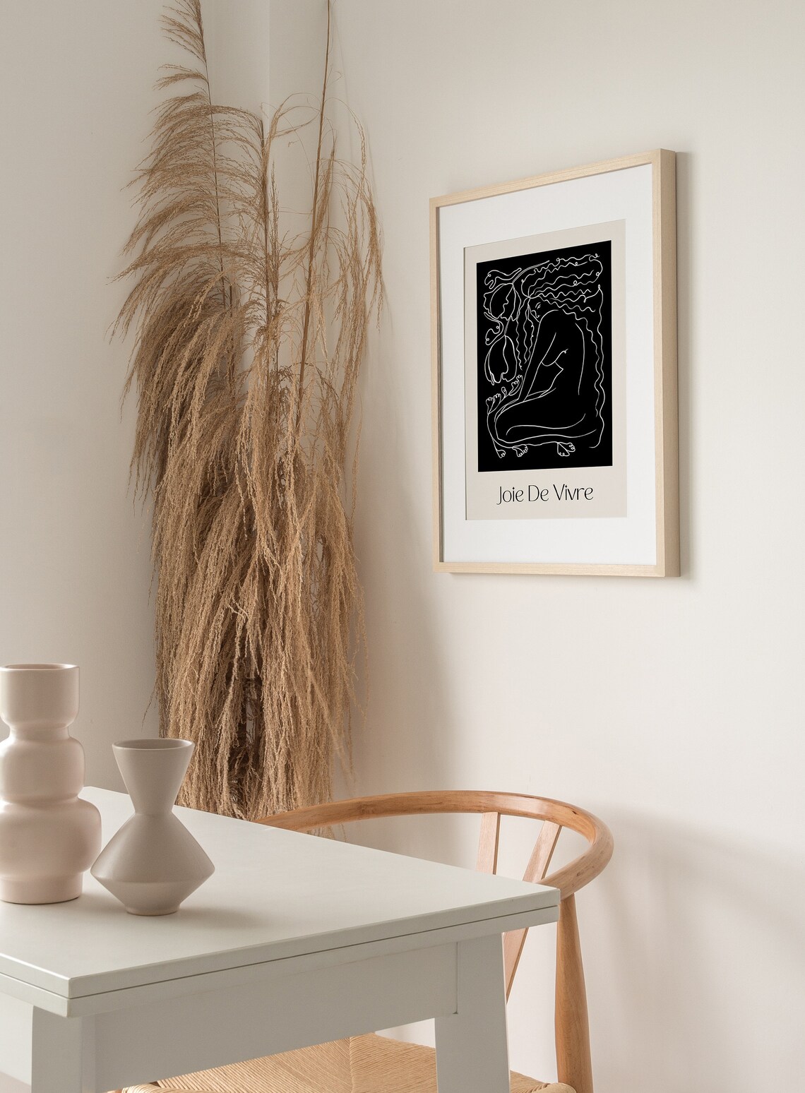 Joie De Vivre Black White Nude Line Art Reclining Figure Poster - Image 2