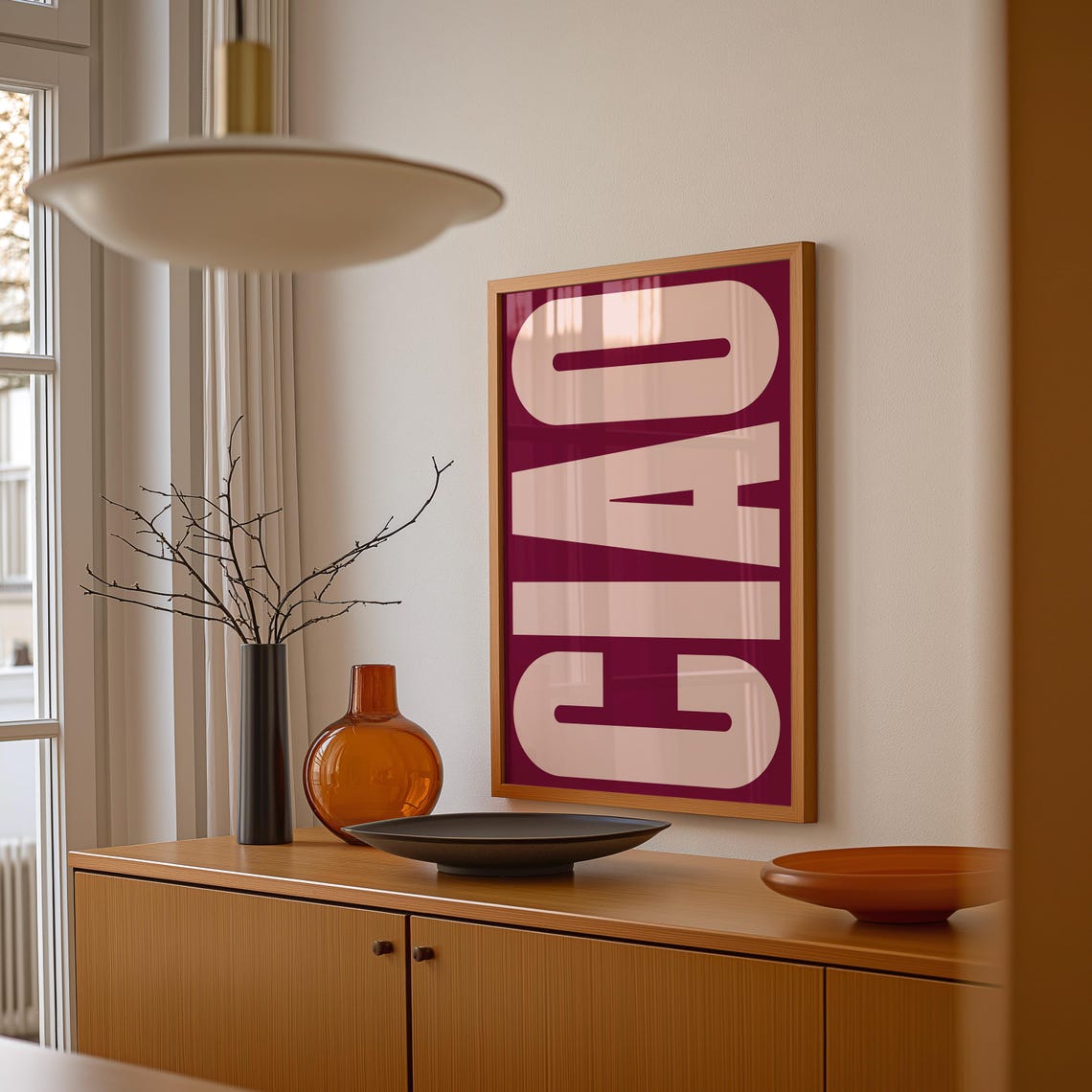 Ciao Bold Plum Typography Italian Greeting Minimalist Wall Art - Image 4