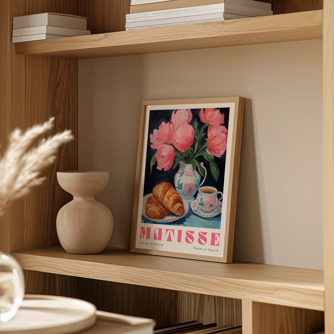 Matisse Pink Peony and Croissant Morning Still Life Art Poster - Image 2