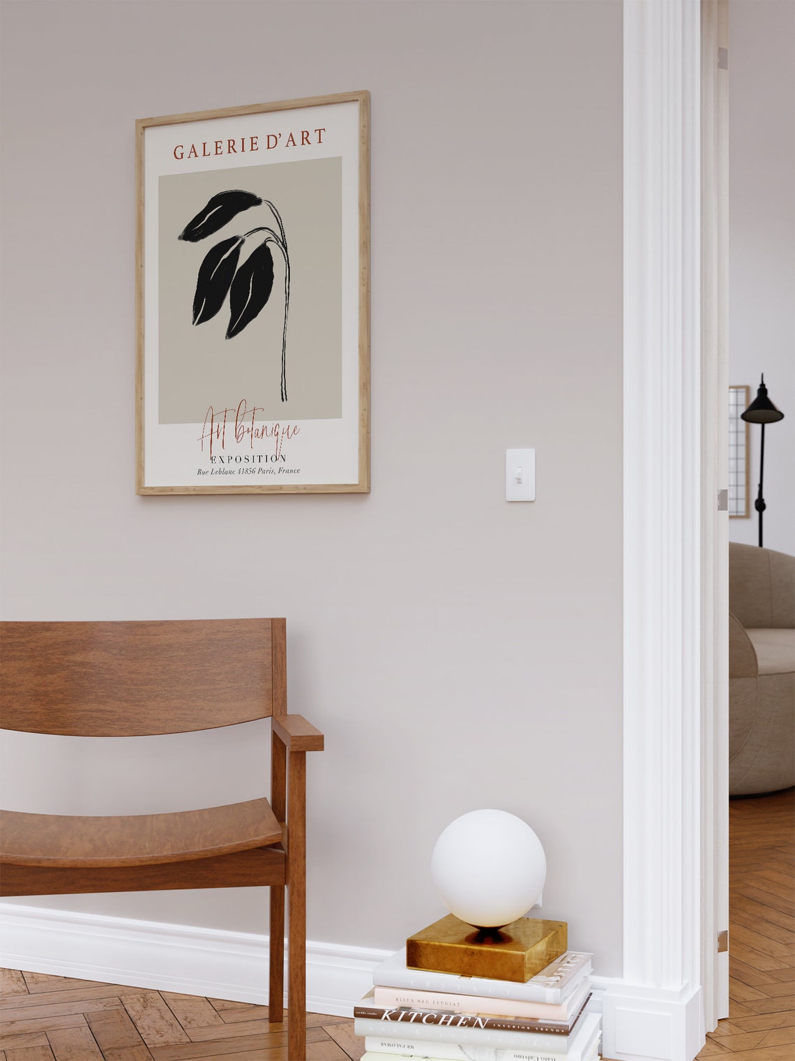 Galerie D Art Botanique Black Leaf Sprig Minimal Beige Poster - Image 2
