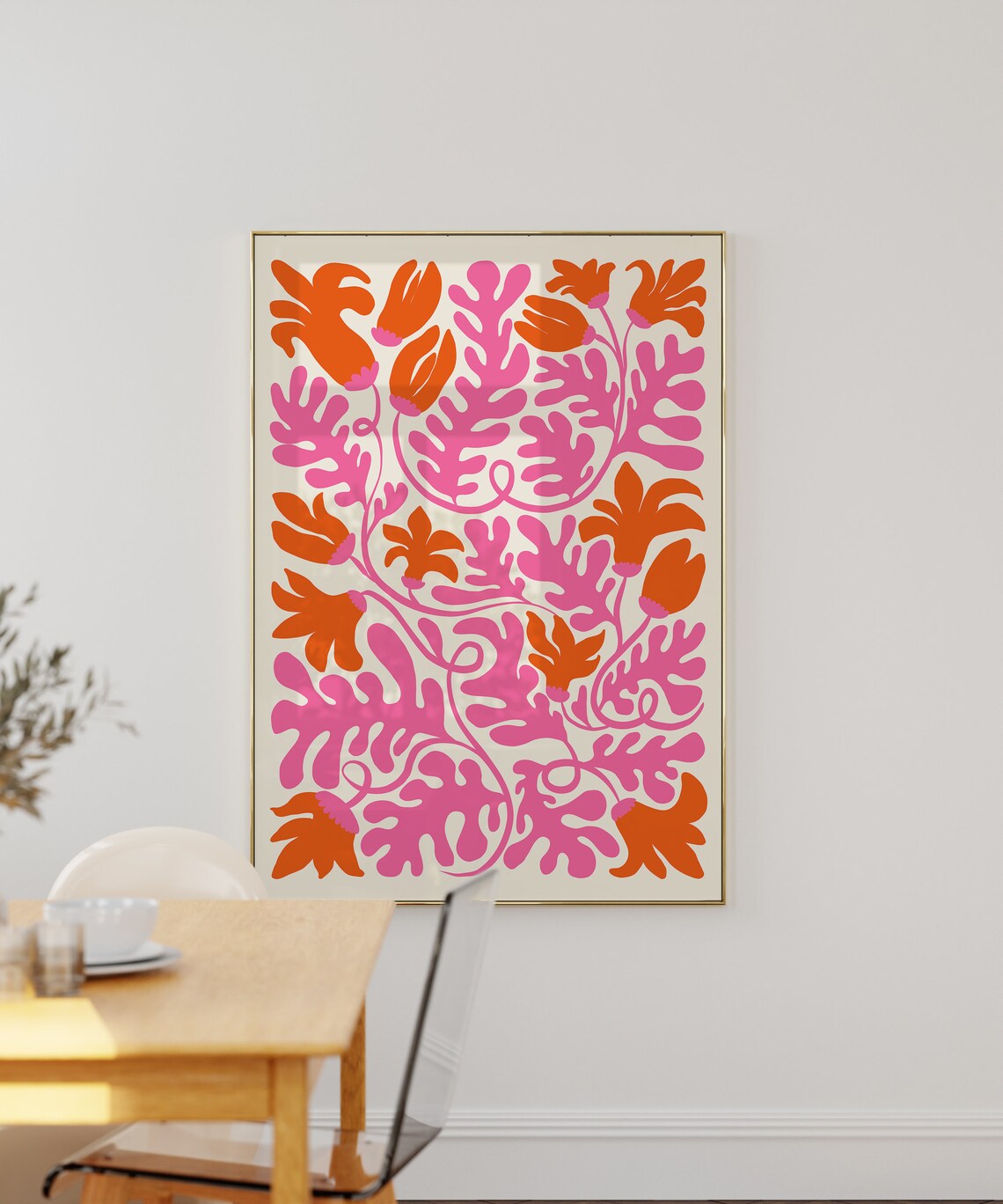 Pink Orange Matisse Inspired Cut Out Flower Abstract Botanical Poster - Image 2