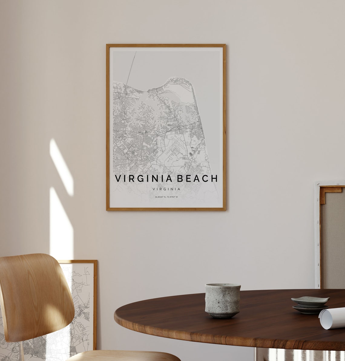 Virginia Beach Virginia Minimalist White Grey Coastal Map Poster - Image 2