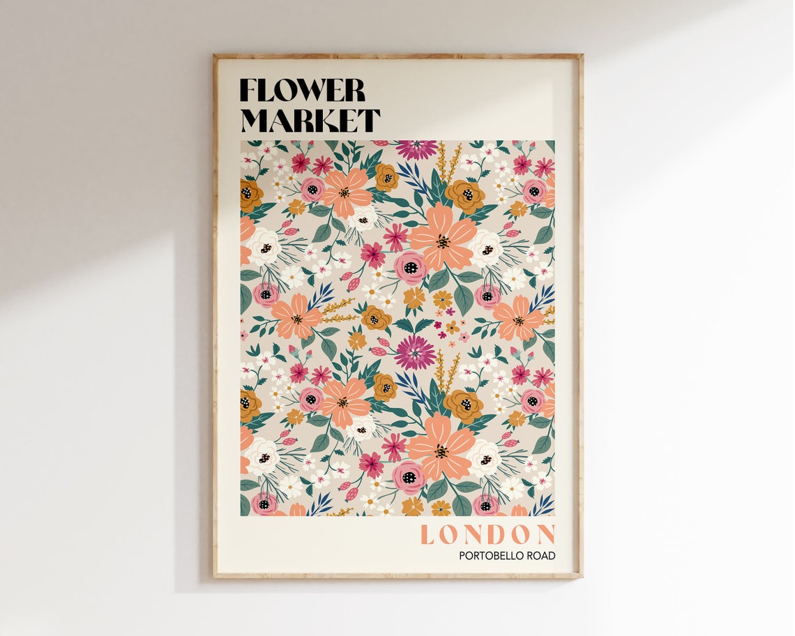 Portobello Road Flower Market Poster Flower Market Poster Floral Art Poster Pastel Flower Market Boho Flower Market Print F140