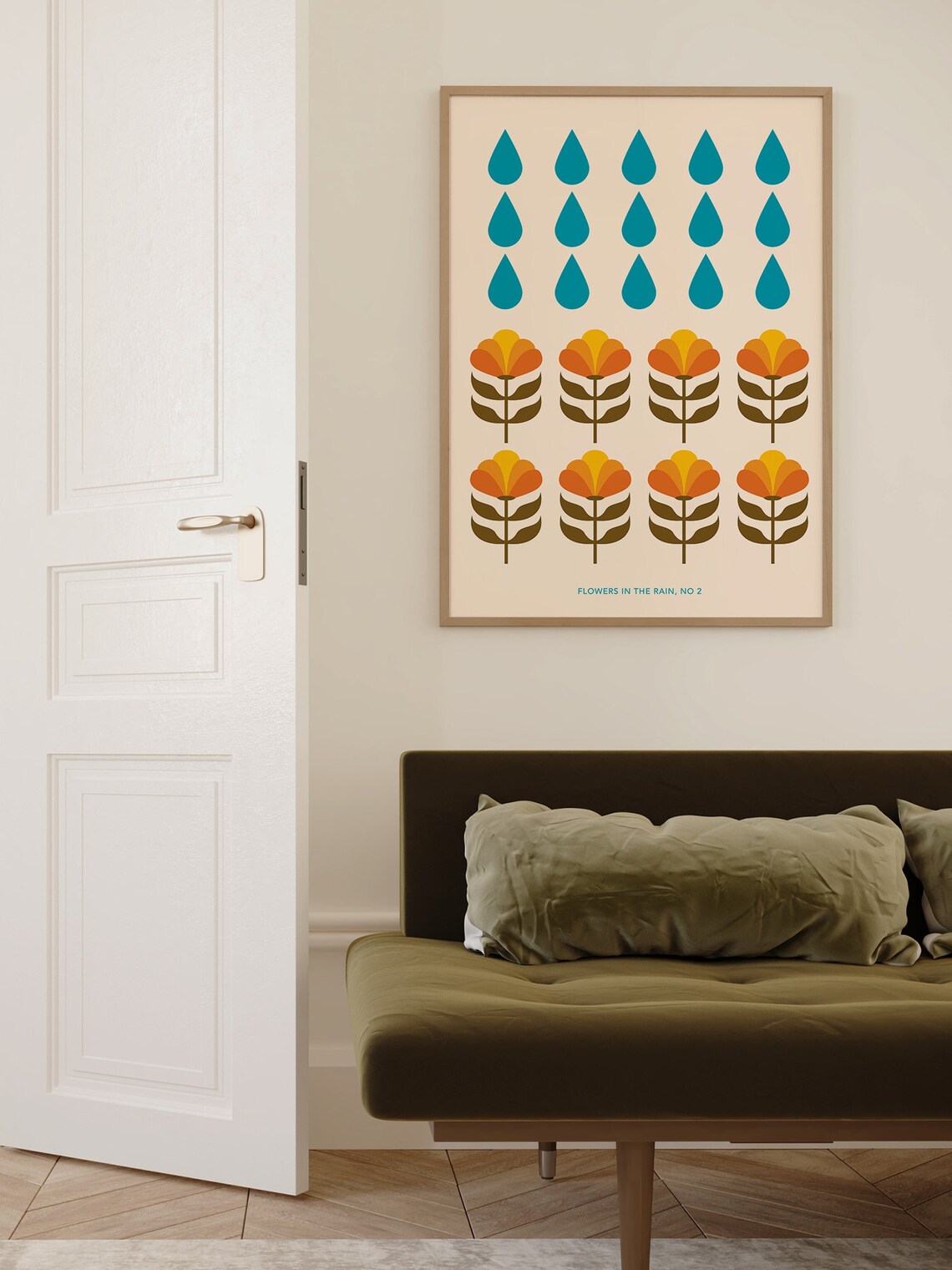 Flowers In The Rain No 2 Retro Mid Century Botanical Art Poster - Image 2