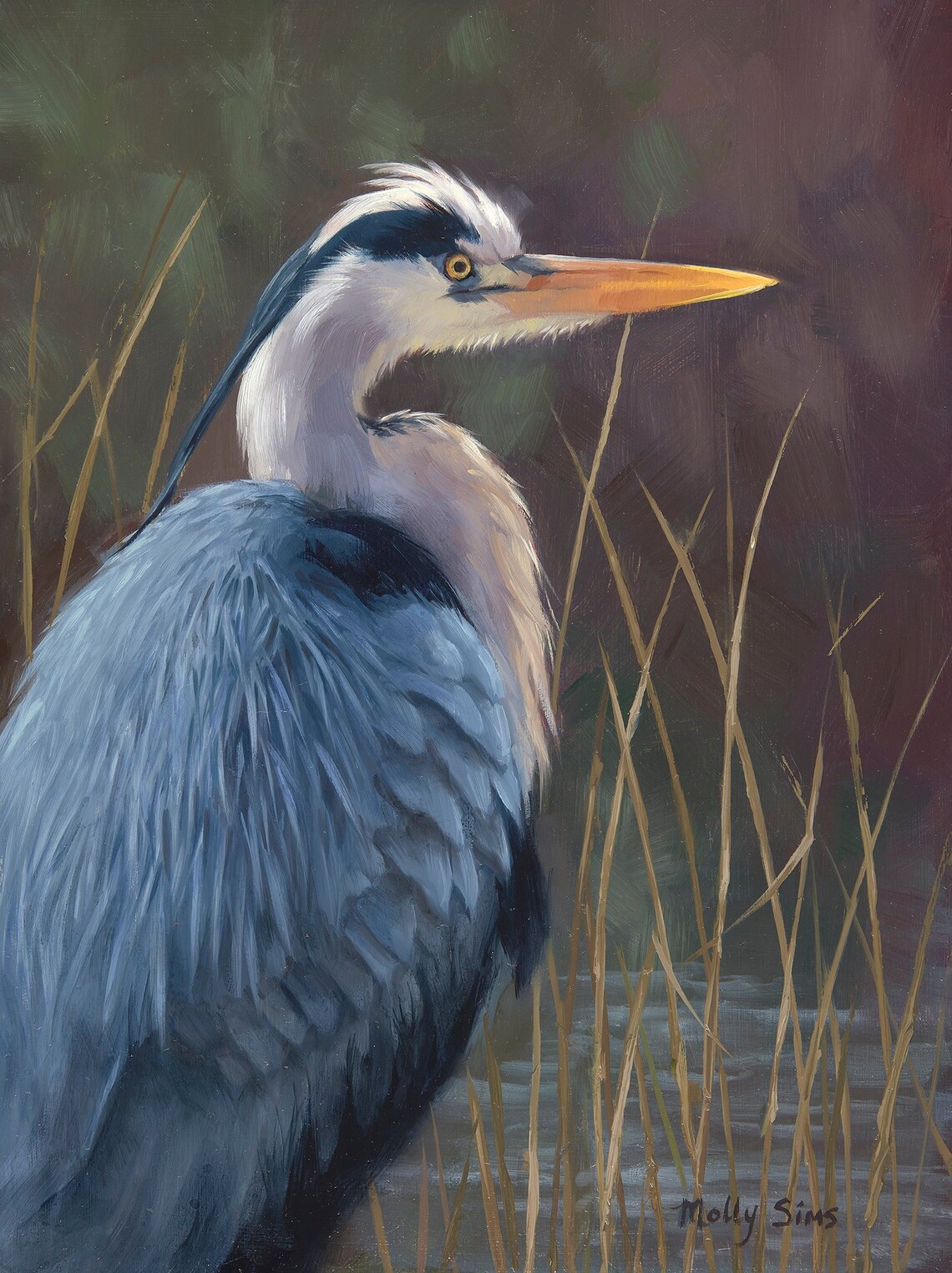 Blue Heron Realistic Bird Art Print, Wildlife